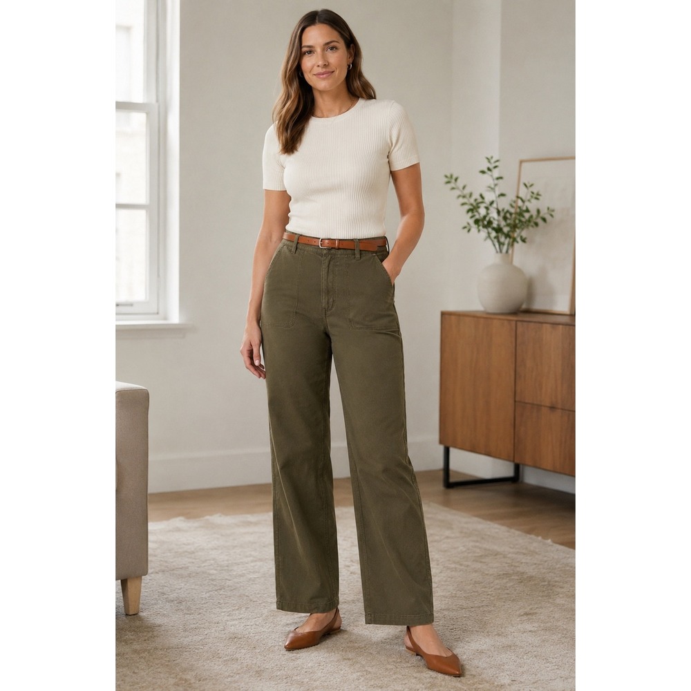 NWT Gap Olive Green Wide Leg Pants 12 Tall Gorpcore Minimalist Cotton Lyocell